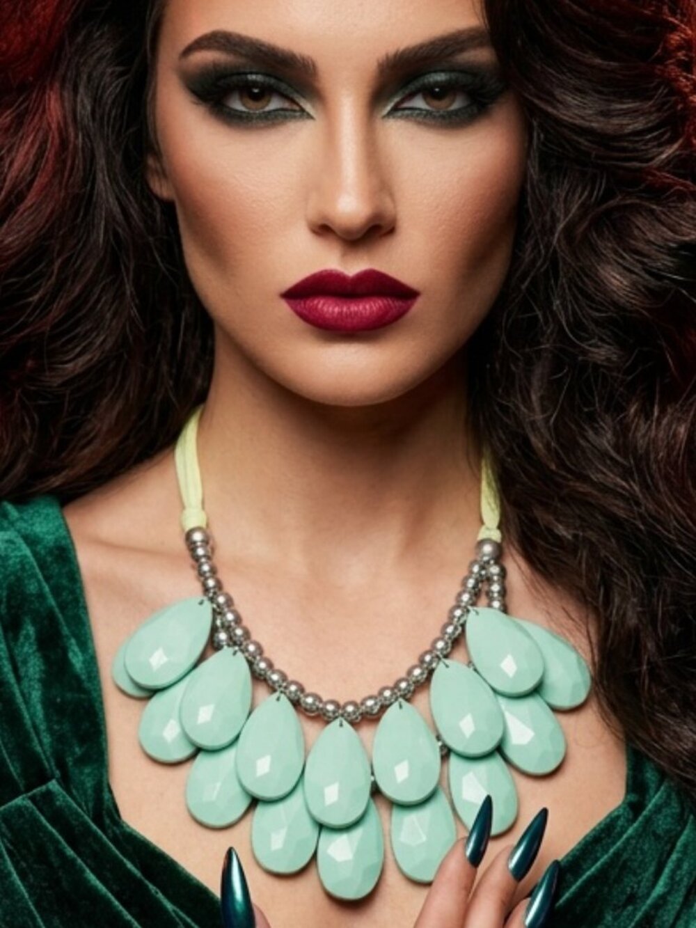 New! Statement Mint Green Teardrop Bib Necklace